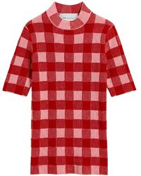 Ami Paris - Pull À Carreaux En Laine Et Coton Manches Courtes - Lyst