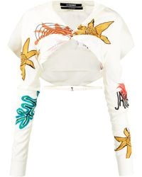 Jacquemus - Graphic-Print Long-Sleeve Cropped Top - Lyst