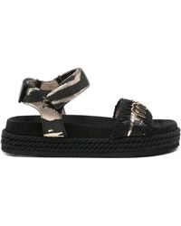 Mou - Sandalias de ante con placa del logo - Lyst