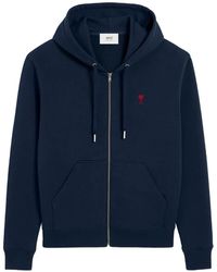 Ami Paris - Blauer Ami De Coeur Kapuzenpullover Aus Bio-Baumwolle Mit Reißverschluss Blau - Lyst