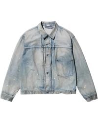 A.PRESSE - Bleached-Effect Pleated Denim Jacket - Lyst