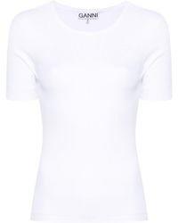 Ganni - Logo-Embroidered Ribbed T-Shirt - Lyst