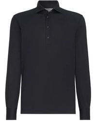 Brunello Cucinelli - Silk And Cotton Lightweight Jersey Long Sleeve Polo - Lyst