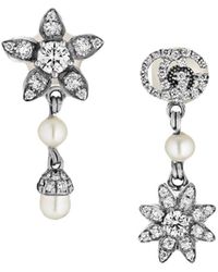 Gucci - Flower And Double G Earrings With Diamonds - Lyst