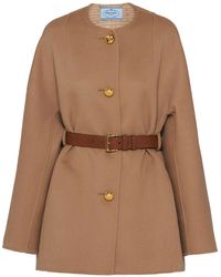 Prada - Wool-Silk Belted Coat - Lyst