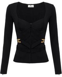 Elisabetta Franchi - Corset-Detail Long-Sleeve T-Shirt - Lyst