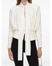 Self-Portrait - Cream Tie-Neck Jersey Top - Lyst