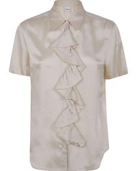 Aspesi - Ruffle Short-Sleeve Blouse - Lyst
