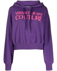 Versace - Logo-print Cropped Cotton Hoodie - Lyst