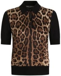 Dolce & Gabbana - Leo-Print Wool Polo Pullover - Lyst