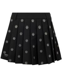 Philipp Plein - Pleated Mini Skirt Small Monogram Strass Monogram Strass - Lyst