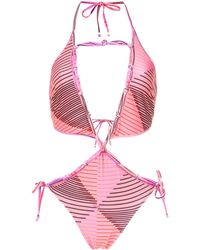 Amir Slama Printed Cut Out Swimsuit - Roze