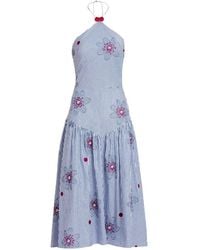 Silvia Tcherassi - Ares Floral-Embroidered Striped Midi Dress - Lyst