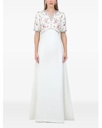 Dina Melwani - Floral-Embroidered Crystal-Embellished Maxi Gown - Lyst