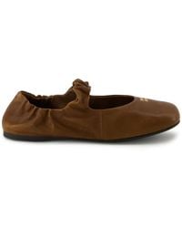 Miu Miu - Ruched Leather Ballet Flats - Lyst
