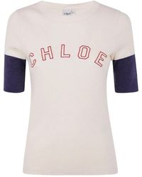 Chloé - Geripptes Oberteil mit Logo - Lyst