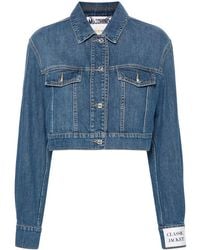 Moschino - Cropped Denim Jack Met Kristallen - Lyst