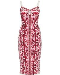 Dolce & Gabbana - Vestido con corsé de charmeuse con estampado Maiolica - Lyst