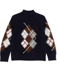 ERMANNO FIRENZE - Argyle-Knit High-Neck Knit - Lyst