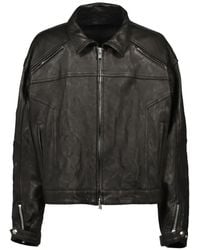 FILTH - Zip-Up Panelled Leather Biker Jacket - Lyst