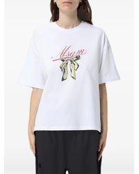 MSGM - Logo-Print Bow-Detail T-Shirt - Lyst