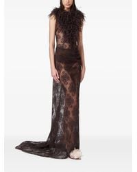 GIUSEPPE DI MORABITO - Feather-Trim Lace-Overlay Maxi Dress - Lyst