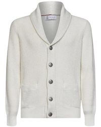 Brunello Cucinelli - Cardigan Shawl Collar English Rib Knit Cotton Cardigans - Lyst
