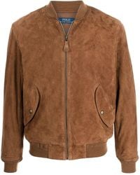 Polo Ralph Lauren - Embroidered-logo Suede Bomber Jacket - Lyst