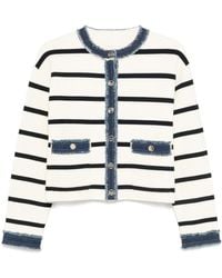Sandro - Denim-Trim Stripe-Pattern Knitted Cardigan - Lyst