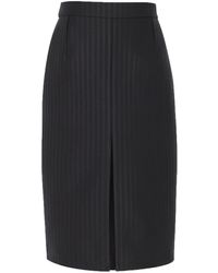 Saint Laurent - Pinstripe-pattern Wool Blend Midi Skirt - Lyst