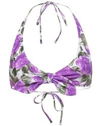 Chloé - Bow Rose-Print Bikini Top - Lyst