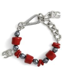 Dolce & Gabbana - Metal Bracelet With Coral Details And Logo - Lyst