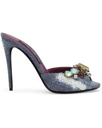Dolce & Gabbana - Crystal-embellished Distressed Denim Mules - Lyst