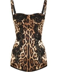 Dolce & Gabbana - Leopard-Print Silk Balconette Bodysuit - Lyst