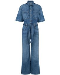 ICON DENIM - Belted Short-Sleeve Denim Jumpsuit - Lyst