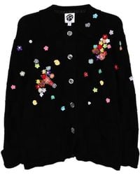 YANYAN KNITS - Floral-Embellished Check Cardigan - Lyst