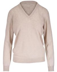 Brunello Cucinelli - Monili-Trim V-Neck Cashmere Sweater - Lyst