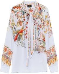 Etro - Camicetta Con Stampa Di Uccelli E Collo Annodato - Lyst