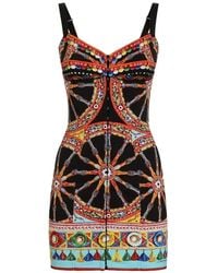 Dolce & Gabbana - Carretto-Print Short Charmeuse Dress - Lyst