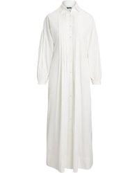 Polo Ralph Lauren - Pleated-Bib Cotton Maxi Shirtdress - Lyst