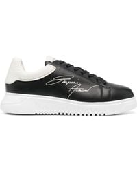 Emporio Armani - Leather Sneakers With Signature Logo - Lyst