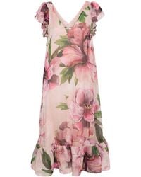 Nissa - Floral-print Belted Midi Dress - Lyst