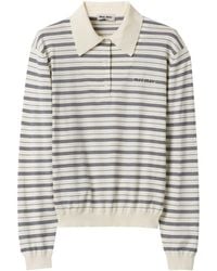 Miu Miu - Striped Knitted Cotton Polo Shirt - Lyst