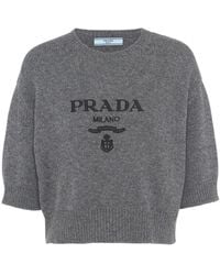 Prada - Cropped-Pullover Mit Intarsien-Logo - Lyst