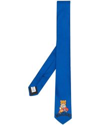 Moschino Corbata con logo y ositos - Azul