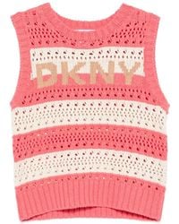 DKNY - Striped Open-Knit Top - Lyst