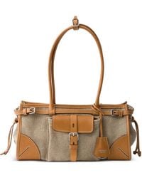 Prada - Bonnie Medium Linen And Leather Handbag - Lyst