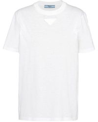 Prada - T-shirt en coton à logo triangulaire - Lyst