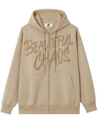 Izzue - Slogan-Embroidered Zip-Up Hoodie - Lyst