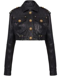 Balmain - Quilted Leather Cropped Jacket - Lyst